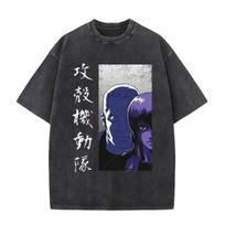 Anime Ghost in The Shell Motoko Kusanagi Vintage Washed T Shirt Men Women Clothing Casual Cotton Short Sleeve Oversized Tshirts S