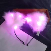 LED galvos juostelė su Bell 3 greičių blykste Bowknot Design Šviečiantis švytintis katės ausų plaukų lankelis vakarėliui C