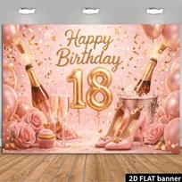 2D Pink Gold 18th Birthday Backdrop Photography Background 47.2x31.5inch/120*80cm