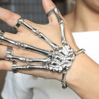 Retro Texture Skull Bone Bracelet Connecting Five Fingers Halloween Hand Chain  Unisex Wear sidabras
