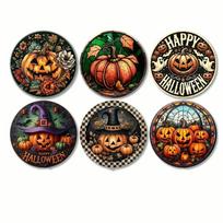 6pcs Ghost Halloween Coasters Wooden Heat Insulation Pad Halloween Cup Mats  Halloween Party 6pcs StyleA