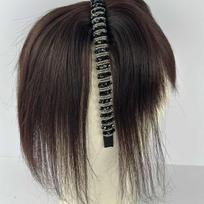 Silk Lace Front Topper With Bangs Smooth Female Human Hair Invisible Women Bangs Hair Clip Headband Wig Pieces With Clips (Dark Brown,Picture Size)