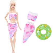 1x Doll Swimwear Beach Bathing Clothes Lovely Bikini Swimsuit + Random 1x Swimming Buoy Lifebelt Ring for 1/6 Doll Baby Toys