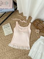 Lace Halter-Neck Tank Top with Built-in Pads: Seductive Lace Beautiful Back Summer-Ready Slimming Underwear Top One size fits all
