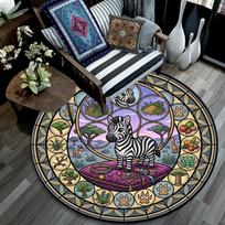 Zebras Glass Journey Round Area Rug Under Office Chairs Bedroom Living Room Home Decor 80cm x 80cm