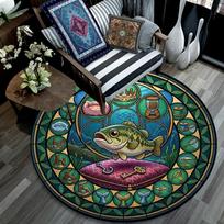 Underwater Adventure Fish Round Area Rug Under Office Chairs Bedroom Living Room Home Decor 80cm x 80cm