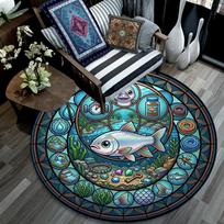 Underwater Adventure Round Area Rug Under Office Chairs Bedroom Living Room Home Decor 80cm x 80cm