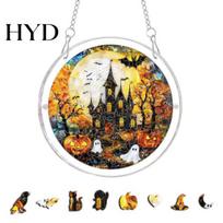 Realistic Suncatcher Acrylic Puzzle Suncatcher, Halloween Black Cat Castle Raven DIY Sun Home Decor Catcher Kit, Stained Glass Window Hanging Ornament I