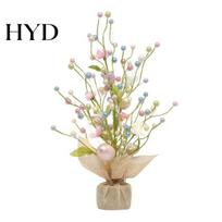 Holiday Egg Tree Decoration Pre-lit Easter with Burlap Base Battery Powered Birch LED Light Tabletop Centerpiece for Home Table Spring Party Decor A