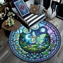 Moonlit Moth Garden Round Area Rug Under Office Chairs Bedroom Living Room Home Decor 80cm x 80cm