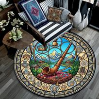 Royal Alpine Pipes Symbols Round Area Rug Under Office Chairs Bedroom Living Room Home Decor 80cm x 80cm