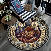 Music Instruments Harmony Round Area Rug Under Office Chairs Bedroom Living Room Home Decor 80cm x 80cm