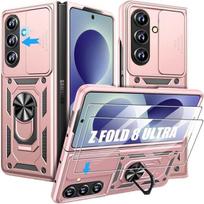 Case + 2 Tempered Glasses for Samsung Galaxy Z Fold 8 Ultra, Rigid Bumper with Pink Camera Cover juoda