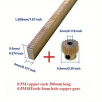 0.5M copper rack 200mm long and 0.5M18Teeth-3mm hole copper gear Spur Gear Brass Pinion Step Gear For Transmission Accessories 0.5M-18Teeth-3mm