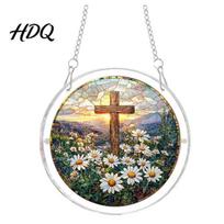 No Glue Puzzle Acrylic Jigsaw Suncatcher Religious DIY Sun Catcher Puzzles Kit Stained Glass Style Window Hanging Decoration Decor for Home Garden, A