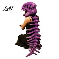 Halloween Party Prop Dinosaur Skeleton Costume 3D Spinosaurus Skull Masque Headpiece And Spine Decorations Plush Hood Costume for Halloween, 80cm violetinė