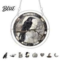 Spooky Suncatcher Acrylic Puzzle Suncatcher Halloween Black Cat Castle Raven DIY Sun Party Decoration Catcher Kit Stained Glass Window Hanging H