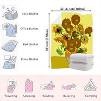 Van Gogh Sunflowers Throw Blanket—A vibrant and artistic blanket featuring a bouquet of sunflowers, inspired by Van Gogh's ic Size: 75*100cm, Weight: 230 GSM