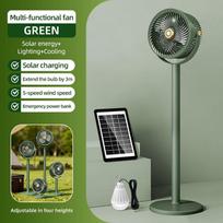 Portable solar fan, multifunctional camping fan, solar panel or USB rechargeable fan, 5 wind speeds, 4 adjustable heights floor fan/table fan, žalia