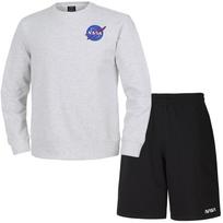Nasa Unisex Loose Fit Sweatshirt With Wappen + Knee-Length Cotton Shorts Set [Melange White + Black] 95