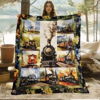 Vintage Steam Train Throw Blanket - Locomotive & Railway Tracks Design with Lush Green Hills & -Timer Train Engines Size: 75*100cm, Weight: 230 GSM
