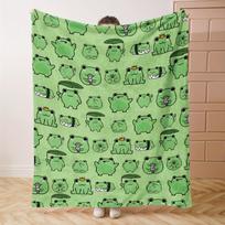 Mid-Century Cartoon Frogs Print Soft Flannel Throw Blanket - 100% Polyester Knitted Lightweight All-Season Comfort Blanket Size: 75*100cm, Weight: 230 GSM