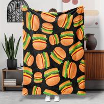 Glam Style Cartoon Burger Print Flannel Throw Blanket - Hypoallergenic, Tear Resistant, Multipurpose, All-Season 1PC Cheeseburge Size: 75*100cm, Weight: 230 GSM