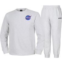 Nasa Unisex Loose Fit Sweatshirt With Wappen + Jogger Pants Set [Melange White] 95
