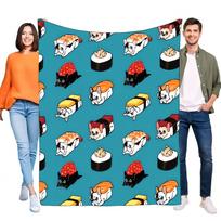 Cute Sushi Blanket Soft and Cozy Throw for Home Decor, Lightweight Cat and Dog Pattern Ideal for Sofa or Bed, Unique Birthday Gi Size: 75*100cm, Weight: 230 GSM