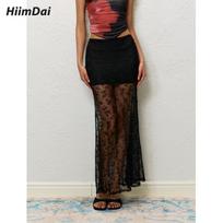 Design sense dopamine vacation style lace tulle fishtail skirt sunset sunset print tube top set long skirt S