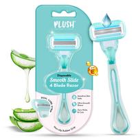 Plush Smooth Slide 4 Blade Body Razor For Women | Dual Aloevera Smooth Lubrication Strips | Non-Slip Grip Rubber For Ultra Smooth Shave | Easy & Sa