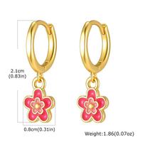 Lovely Colorful Enamel Small Flowers Pendant Earrings for Women, Gold Plated Multicolor Floral Dangle Earrings, Piercing Jewelry rožinė