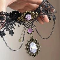 Vintage Purple Flower Chain Tassel Pendant Black Lace Choker Necklace For Women Girls Charm Party Lolita Gothic Y2K Neck Jewelry