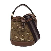 [Pre-Owned] Dempsey 15 Letter Logo Drawstring Closure Star Snowflake Print Coated Canvas Pebble Leather Bucket Bag - Very Good #X9BL7D ONE SIZE