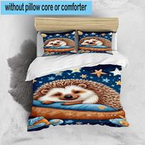 1PC Sleepy Hedgehog Dreams 3pcs Bedding,Including 1pc Duvet Cover And 2pcs Pillowcases Perfect for Christmas,Ideal for Bedroom, Dormitory 135cm*200cm