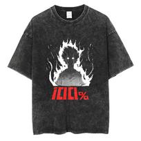 Mob Psycho 100 T Shirt Manga Printed Tshirt For Men Women Washed Cotton T-shirt Clothing Summer Short Sleeve Oversized Tees Tops S įvairiaspalvis
