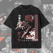 Berserk Guts  Berserker Armor  Vintage Washed Oversized Black T-Shirt | Dark Fantasy Manga Fan Unisex Streetwear Tee S įvairiaspalvis