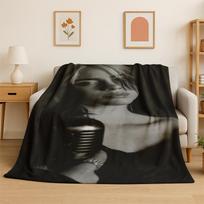 3D Billie Eilish Singer Star Flannel Blanket Soft Warm Throw Blanket for Bedroom Living Room Bed Travel Camping Picnic Gift Size: 75*100cm, Weight: 230 GSM