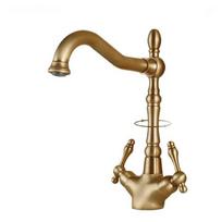 European Antique Water Tap Single-Hole Brass Deck-Mounted Ceramic Valve Core Dual Handle Rotatable Spout Bathroom Sink Faucet Wc (as the picture,Polished)