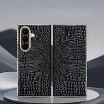 For Samsung Z Fold 7 Phone Case Magnetic Small Crocodile Pattern Gold Edge Leather Cover Compatible with Samsung Z Fold 6 5 4 Opp Bag&For Samsung Z Fold 6 juoda