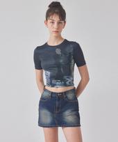 Top Girl Chess-Printed Short Sleeve Top_T416Tp105 Navy/Xs-S
