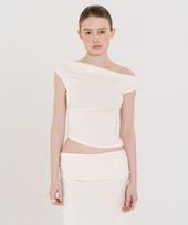 Ingi Active Drape Boat Neck T-Shirt Cream Beige One