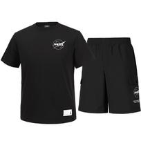Nasa Unisex Cotton Blend Training T-Shirt + Woven Knee-Length Shorts Set [Black] 95