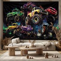 Vibrant Off-Road Monster Truck Tapestry Modern Minimalist Living Room Sofa Backdrop Wall Decor Room Accent 100X70CM
