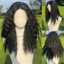 Pre-lace  Black  Hair Fluffy Realistic Explosion Headgear Fashion Halloween Hairstyle. SM9172 (Black,20 Inches(50.80cm))