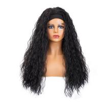 European American Women's Full Lace High Temperature Wire Synthetic Hair Turban Corn Perm Long Curly Fashion Headband Wig (as the picture,Standard)