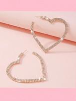 2pcs Copper Material Luxurious Heart Shaped Rhinestone Full Love Earrings For Women, Perfect Gift For Mother, Couple And Friends On Festivals one-size