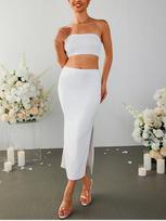European and American fashion suit lace skirt, new sexy printed tube top strap top hip-wrapped slit dress XS
