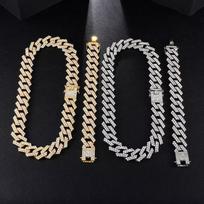 Stock Hip Hop Gold Miami Iced Out 20mm Big Cuban Chain CZ Bling Necklace Bracelet Jewelry Set for Men Women hip hop 20mm cuban chain jewelry set