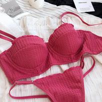 Nauji 6 spalvų moteriški medvilniniai apatiniai prancūziški Sexy 1/2 Cup Push Up liemenėlės rinkinys Madingas fluorescencinis vasarinis nėriniuotas liemenėlė ir apatinis trikotažas S raudona